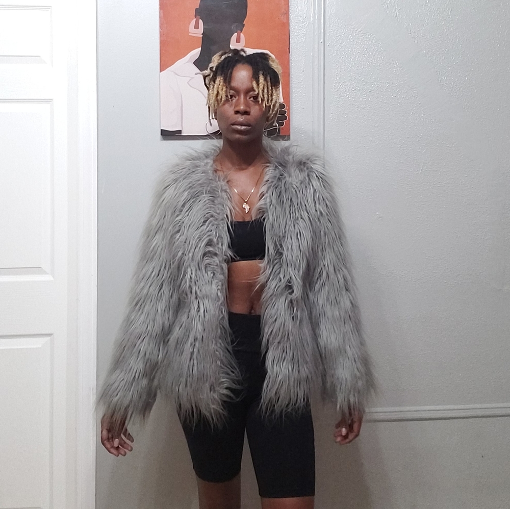Hm Gray Faux fur Coat